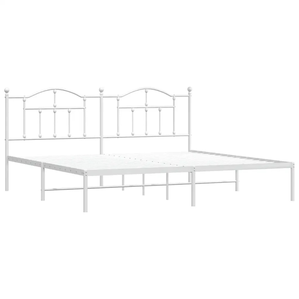 Letto matrimoniale | Letto per adulti | Giroletto con Testiera Metallo Bianco 200x200 cm - Image 3