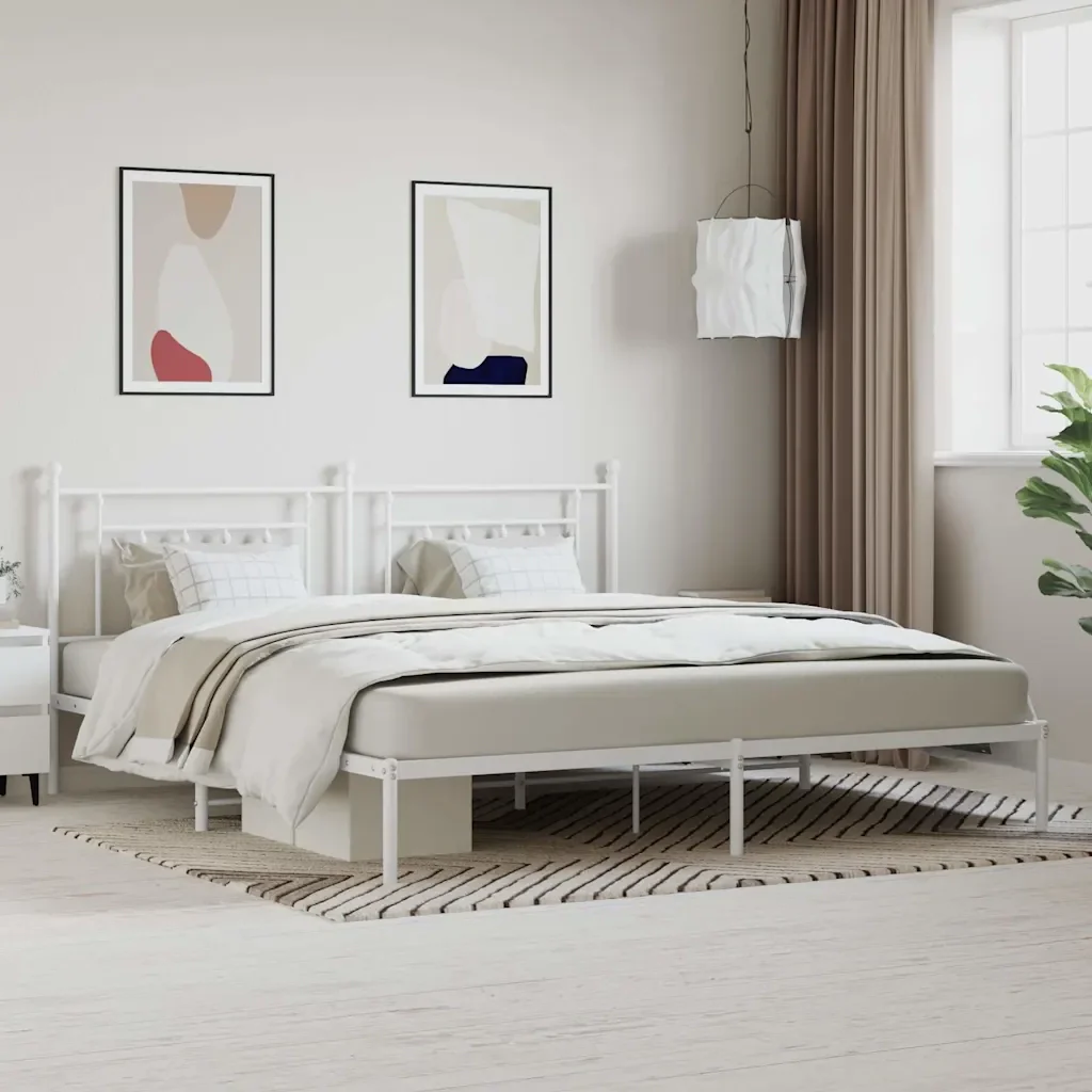 Letto matrimoniale | Letto per adulti | Giroletto con Testiera Metallo Bianco 200x200 cm - Image 2