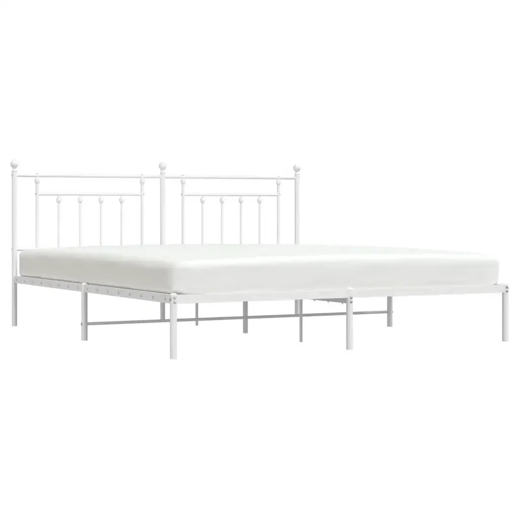 Letto matrimoniale | Letto per adulti | Giroletto con Testiera Metallo Bianco 200x200 cm - Image 5