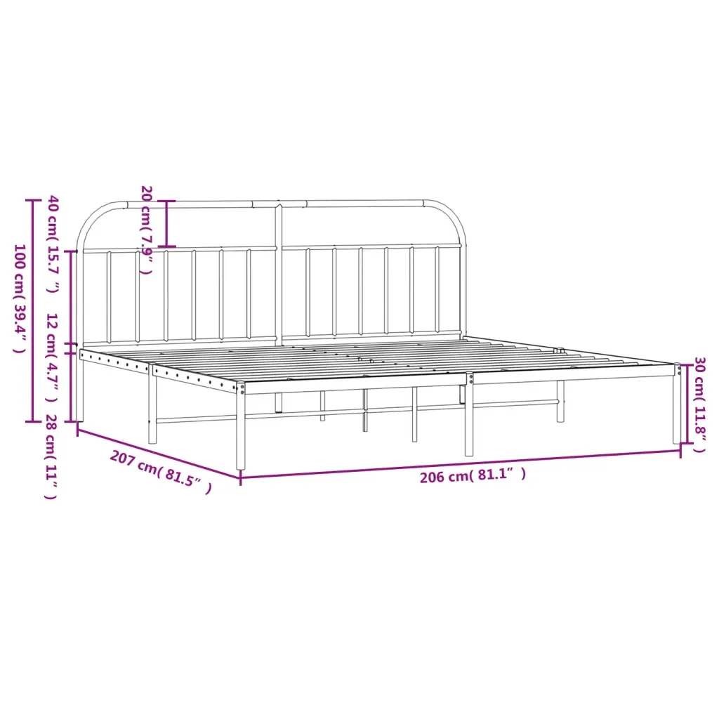Letto matrimoniale | Letto per adulti | Giroletto con Testiera Metallo Bianco 200x200 cm - Image 10