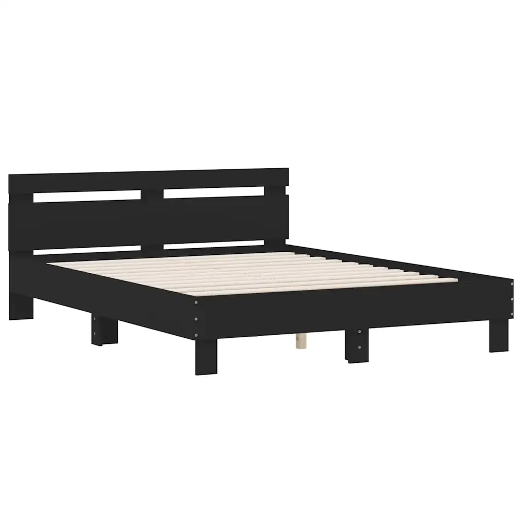 Letto matrimoniale | Letto per adulti | Giroletto con Testiera Neri 140x190 cm in Legno Multistrato - Image 3