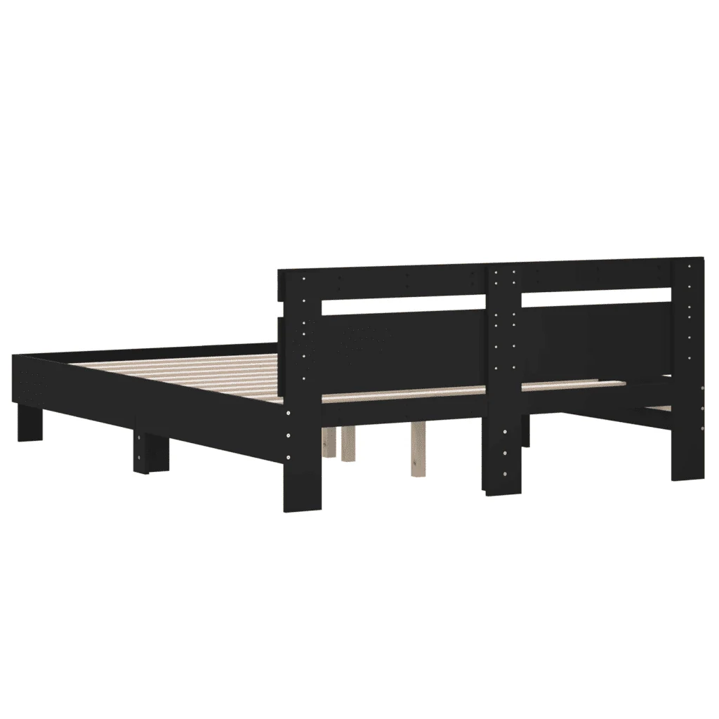 Letto matrimoniale | Letto per adulti | Giroletto con Testiera Neri 140x190 cm in Legno Multistrato - Image 7