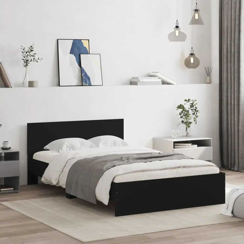 Letto matrimoniale | Letto per adulti | Giroletto con Testiera Nero 120x190 cm - Image 2