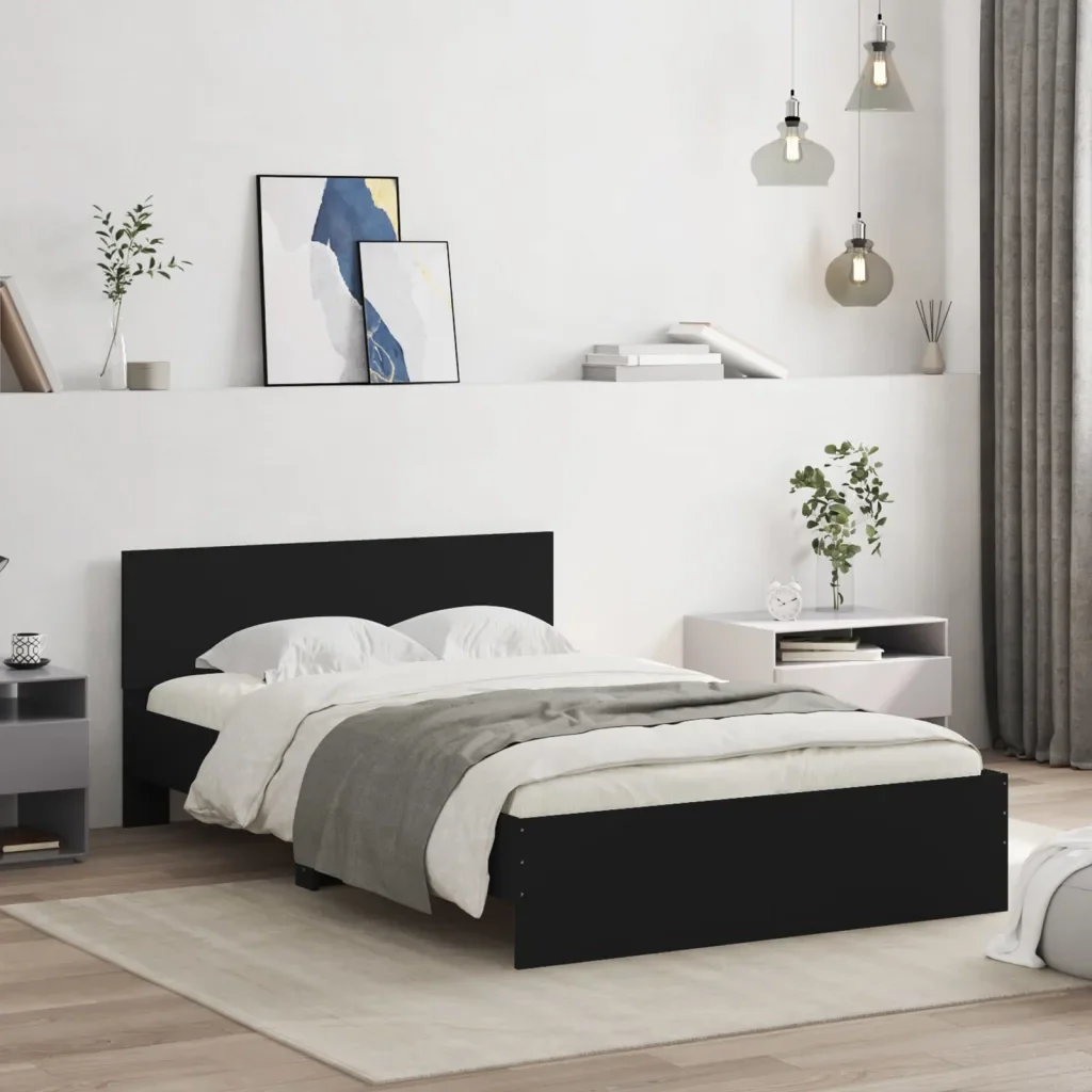 Letto matrimoniale | Letto per adulti | Giroletto con Testiera Nero 120x200 cm - Image 2