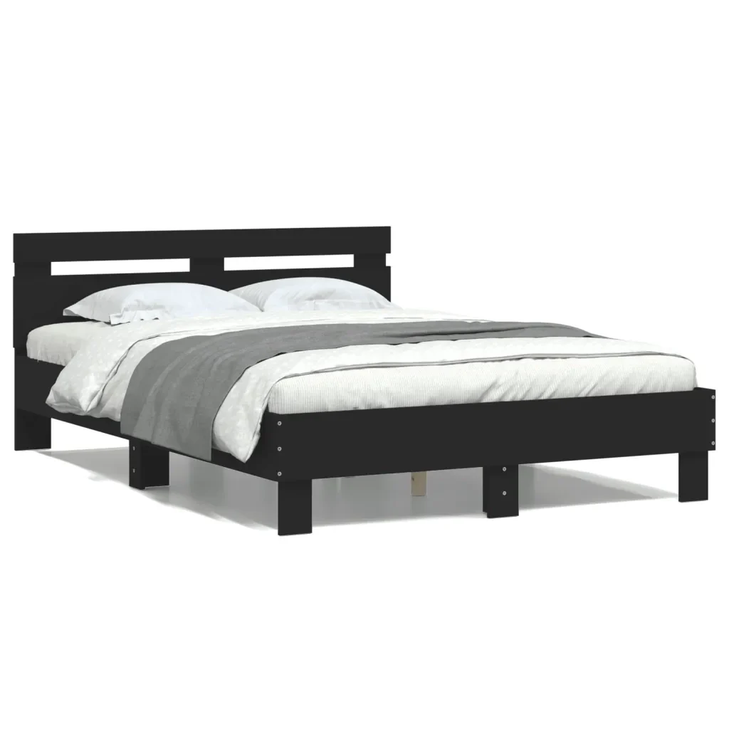 Letto matrimoniale | Letto per adulti | Giroletto con Testiera Nero 120x200 cm in Legno Multistrato