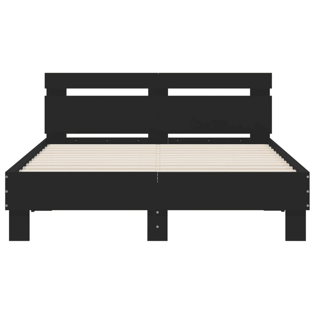 Letto matrimoniale | Letto per adulti | Giroletto con Testiera Nero 120x200 cm in Legno Multistrato - Image 5