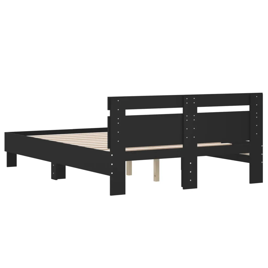 Letto matrimoniale | Letto per adulti | Giroletto con Testiera Nero 120x200 cm in Legno Multistrato - Image 7