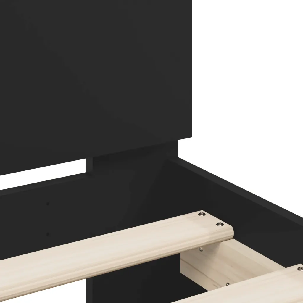 Letto matrimoniale | Letto per adulti | Giroletto con Testiera Nero 120x200 cm in Legno Multistrato - Image 8