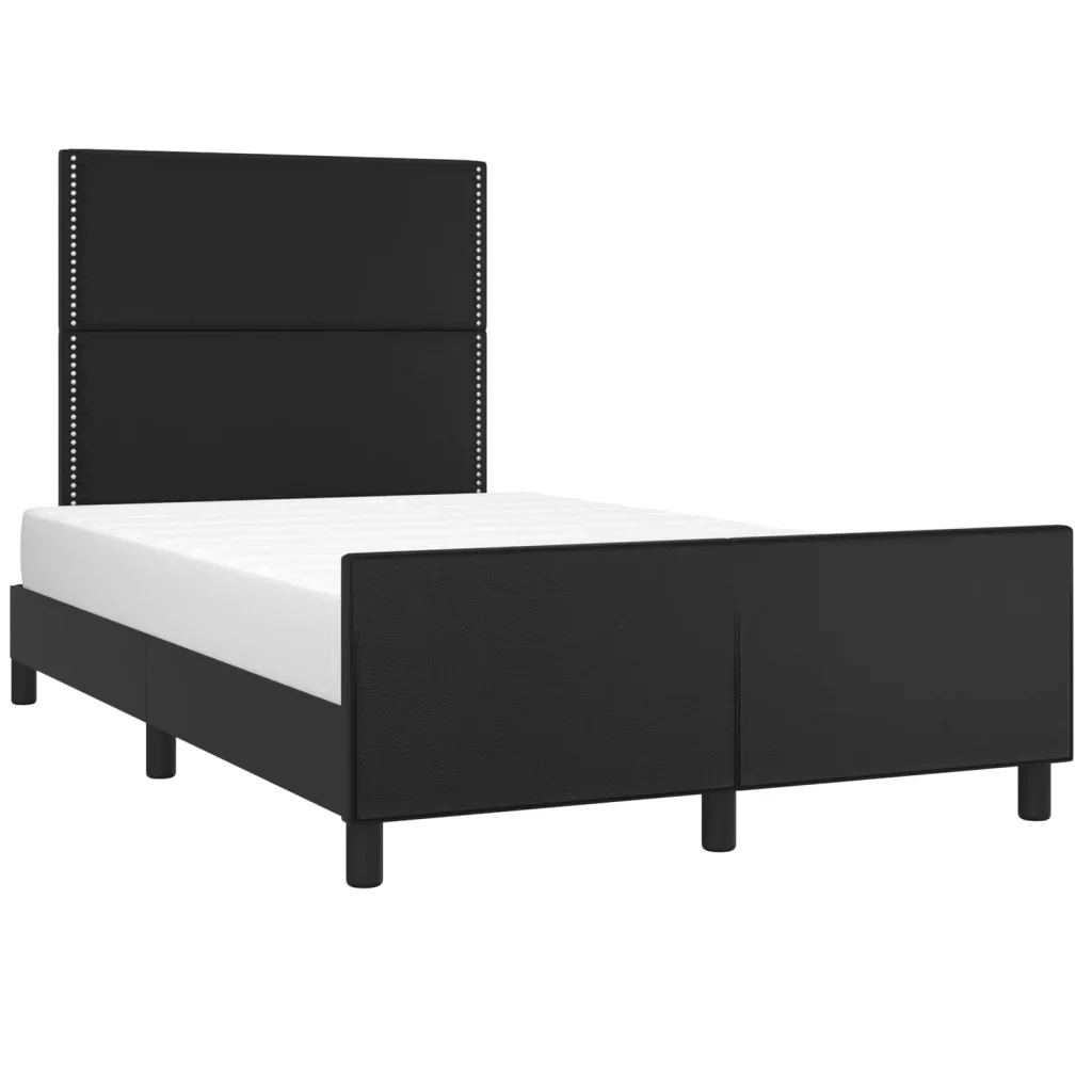 Letto matrimoniale | Letto per adulti | Giroletto con Testiera Nero 120x200 cm in Similpelle - Image 4