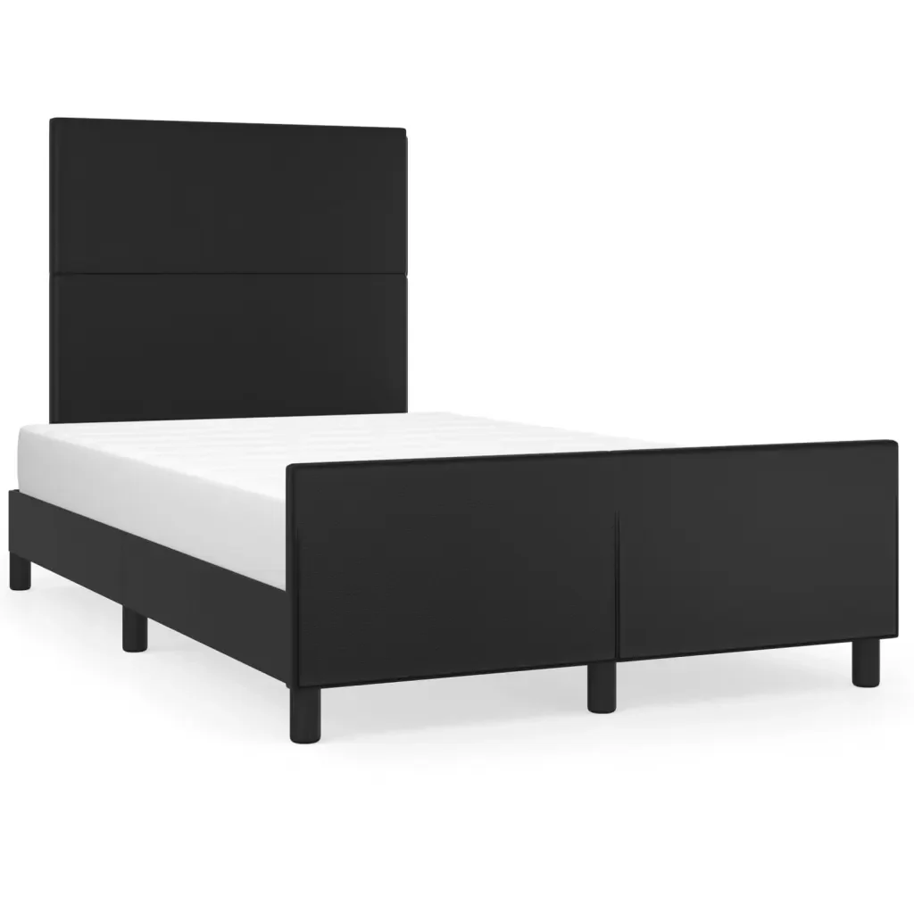 Letto matrimoniale | Letto per adulti | Giroletto con Testiera Nero 120x200 cm in Similpelle