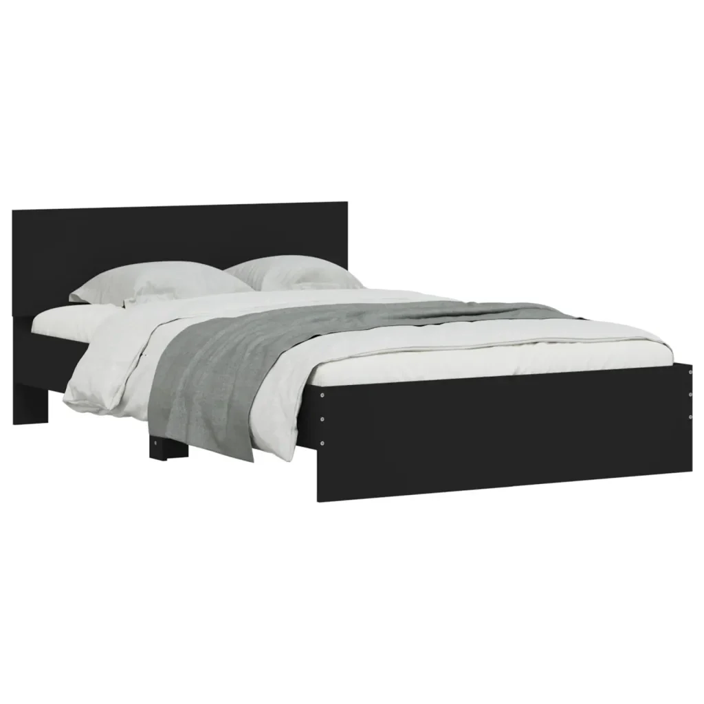 Letto matrimoniale | Letto per adulti | Giroletto con Testiera Nero 135x190 cm - Image 3