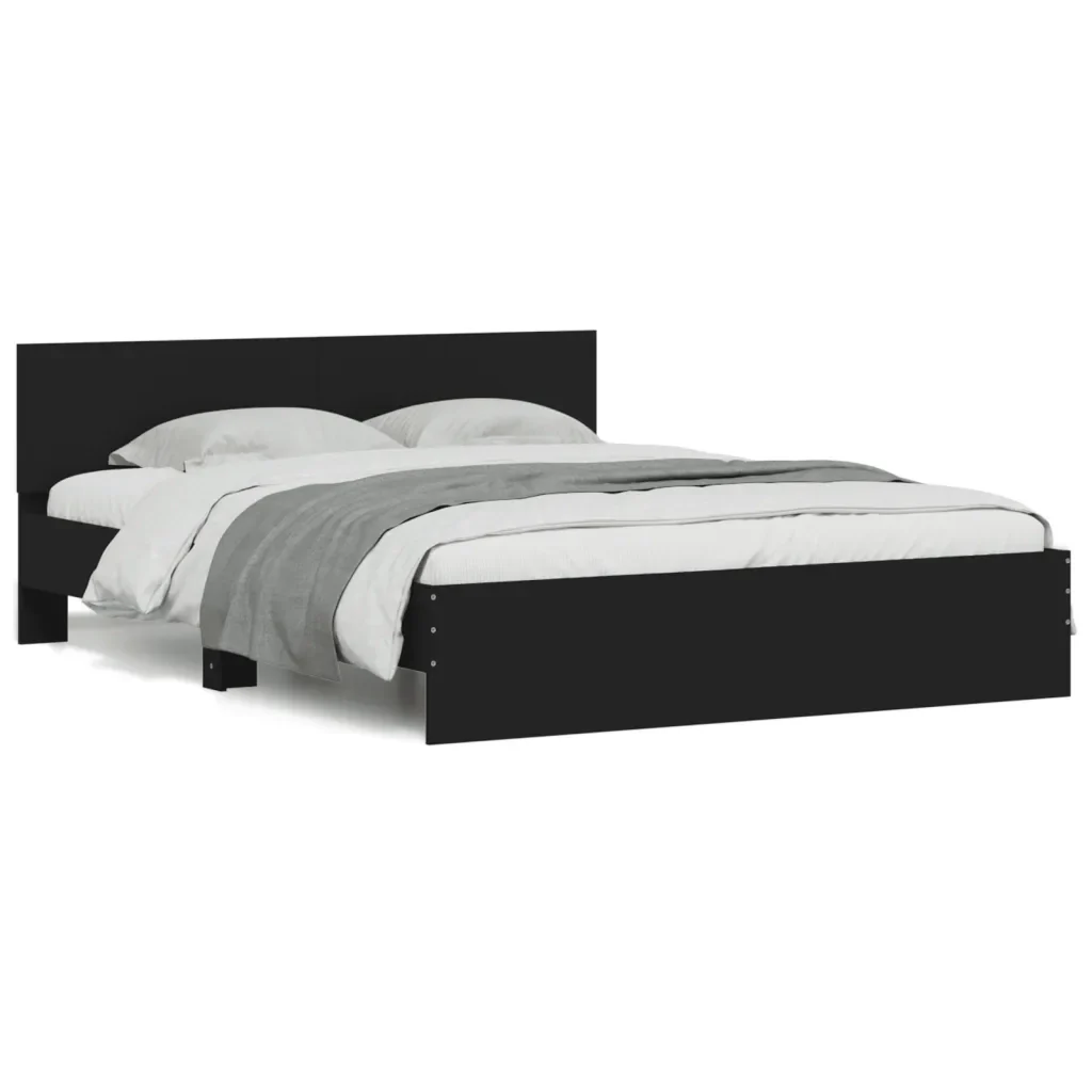 Letto matrimoniale | Letto per adulti | Giroletto con Testiera Nero 140x190 cm
