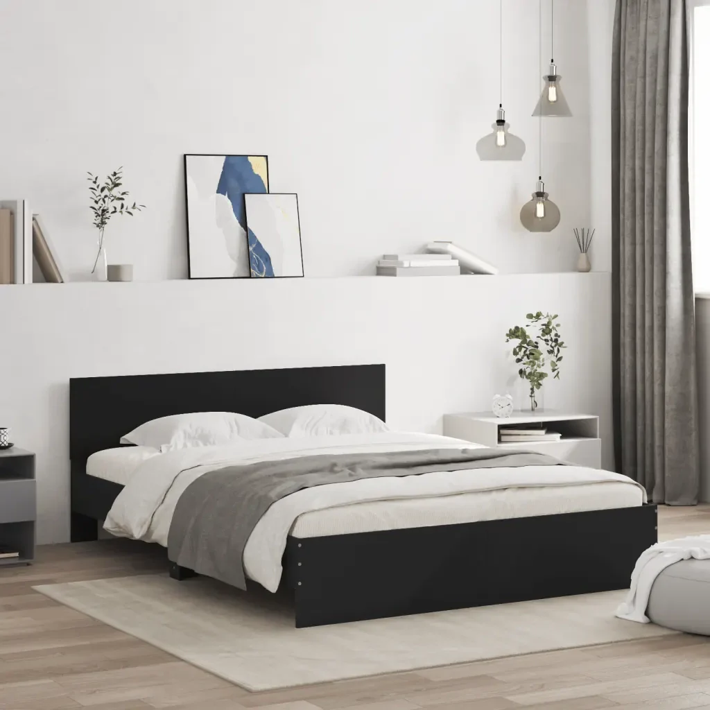 Letto matrimoniale | Letto per adulti | Giroletto con Testiera Nero 140x190 cm - Image 2
