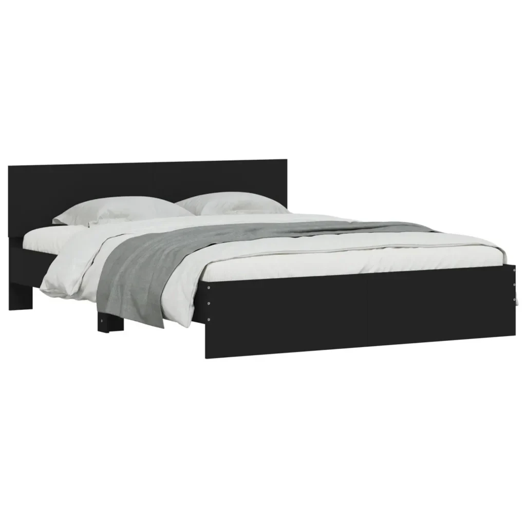 Letto matrimoniale | Letto per adulti | Giroletto con Testiera Nero 140x190 cm - Image 3