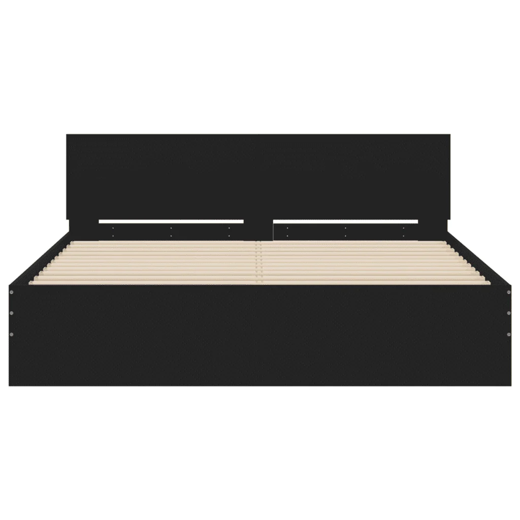 Letto matrimoniale | Letto per adulti | Giroletto con Testiera Nero 140x190 cm - Image 5