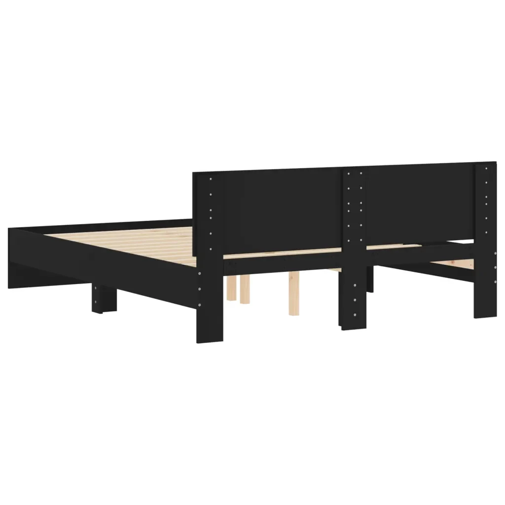 Letto matrimoniale | Letto per adulti | Giroletto con Testiera Nero 140x190 cm - Image 7