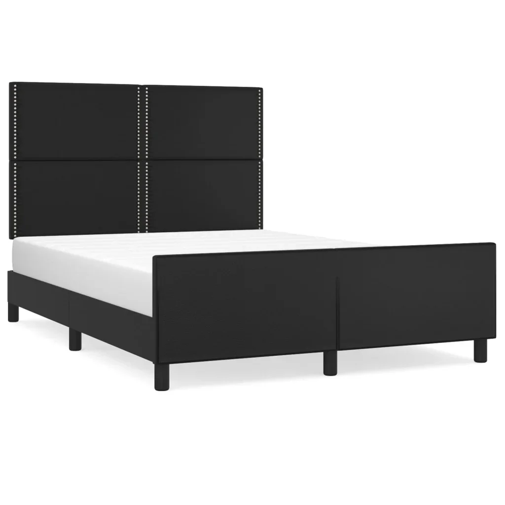 Letto matrimoniale | Letto per adulti | Giroletto con Testiera Nero 140x190 cm in Similpelle