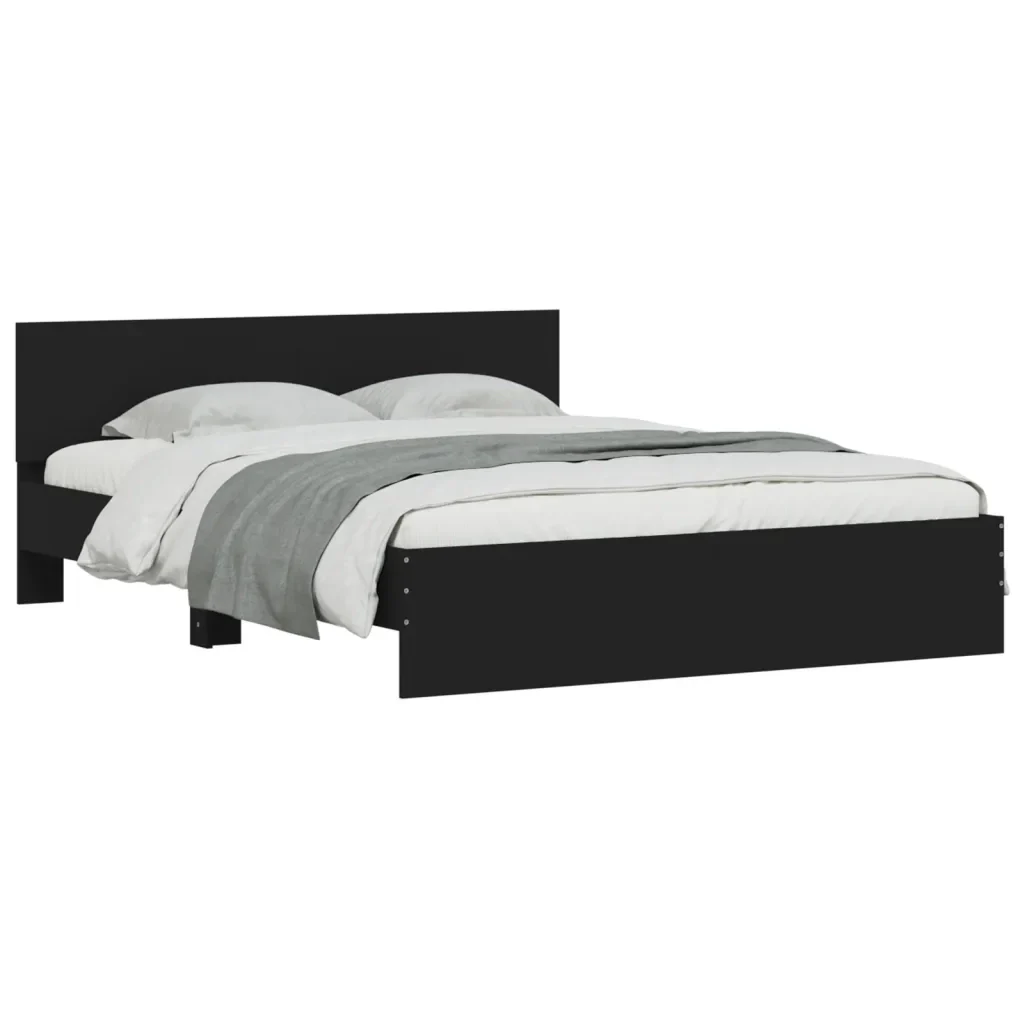 Letto matrimoniale | Letto per adulti | Giroletto con Testiera Nero 140x200 cm - Image 4
