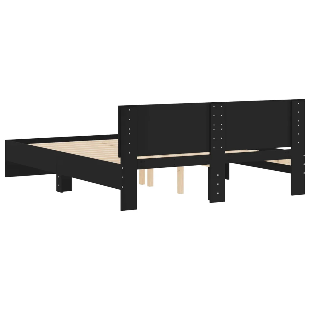 Letto matrimoniale | Letto per adulti | Giroletto con Testiera Nero 140x200 cm - Image 7