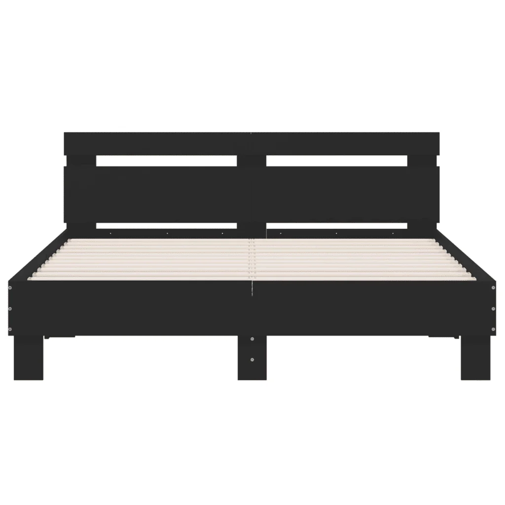 Letto matrimoniale | Letto per adulti | Giroletto con Testiera Nero 140x200 cm in Legno Multistrato - Image 5