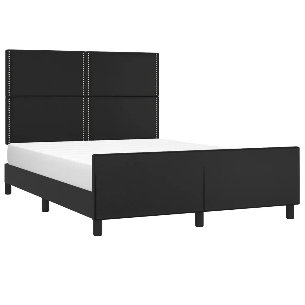 Letto matrimoniale | Letto per adulti | Giroletto con Testiera Nero 140x200 cm in Similpelle - Image 3
