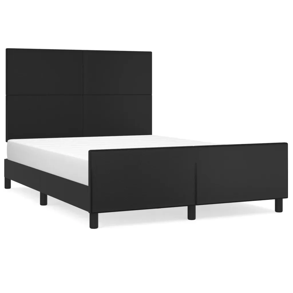Letto matrimoniale | Letto per adulti | Giroletto con Testiera Nero 140x200 cm in Similpelle
