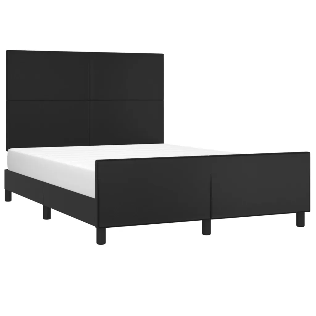Letto matrimoniale | Letto per adulti | Giroletto con Testiera Nero 140x200 cm in Similpelle - Image 4