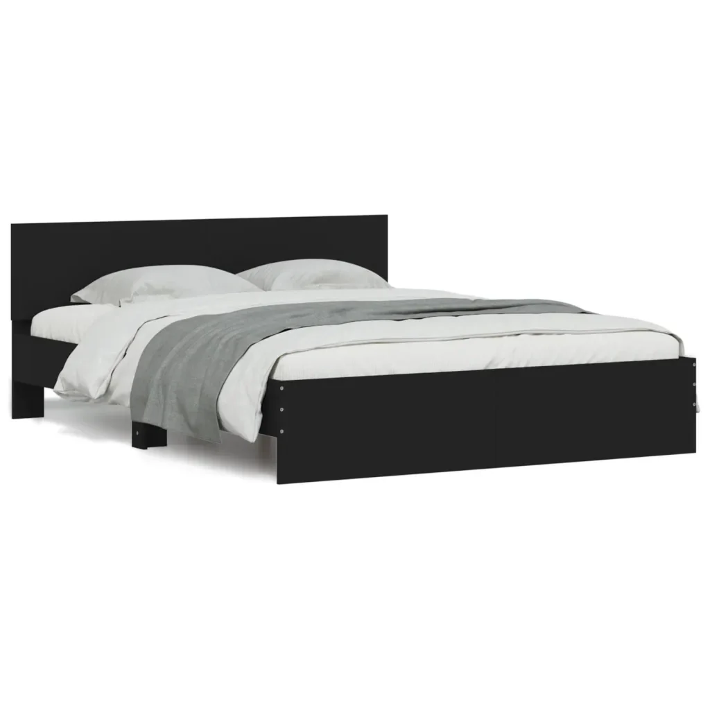 Letto matrimoniale | Letto per adulti | Giroletto con Testiera Nero 150x200 cm