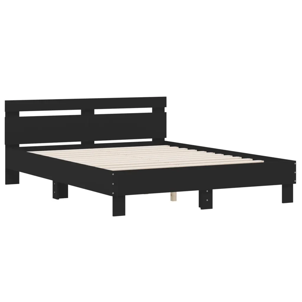 Letto matrimoniale | Letto per adulti | Giroletto con Testiera Nero 150x200 cm in Legno Multistrato - Image 3