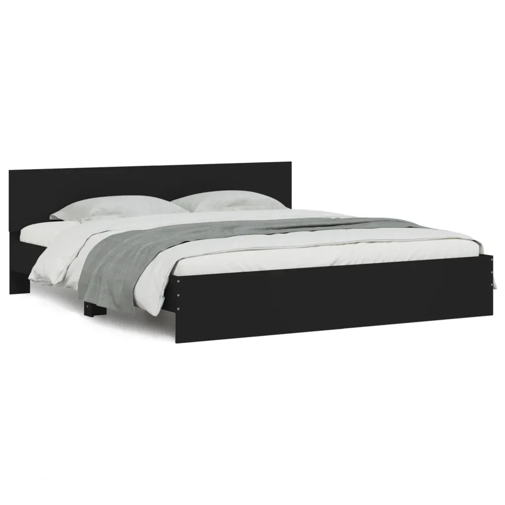 Letto matrimoniale | Letto per adulti | Giroletto con Testiera Nero 160x200 cm