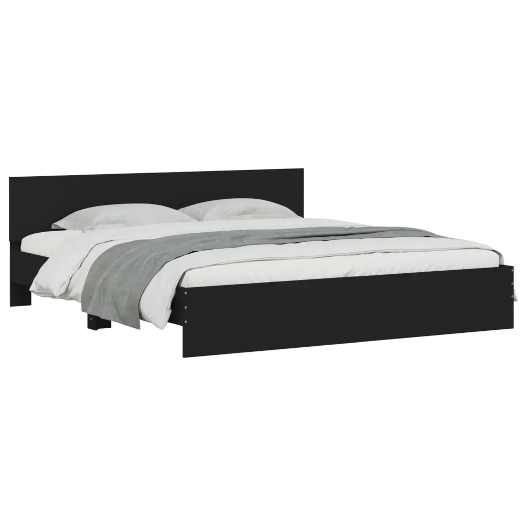 Letto matrimoniale | Letto per adulti | Giroletto con Testiera Nero 160x200 cm - Image 4