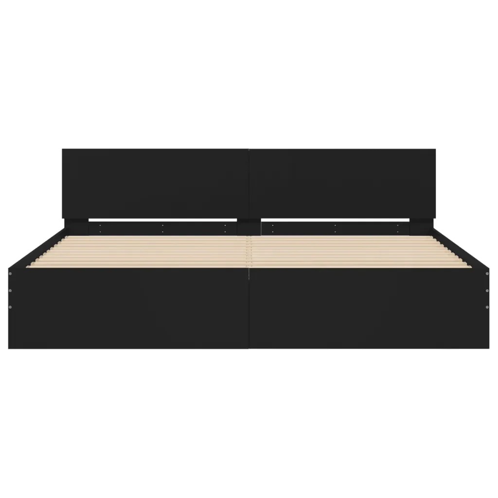 Letto matrimoniale | Letto per adulti | Giroletto con Testiera Nero 160x200 cm - Image 5