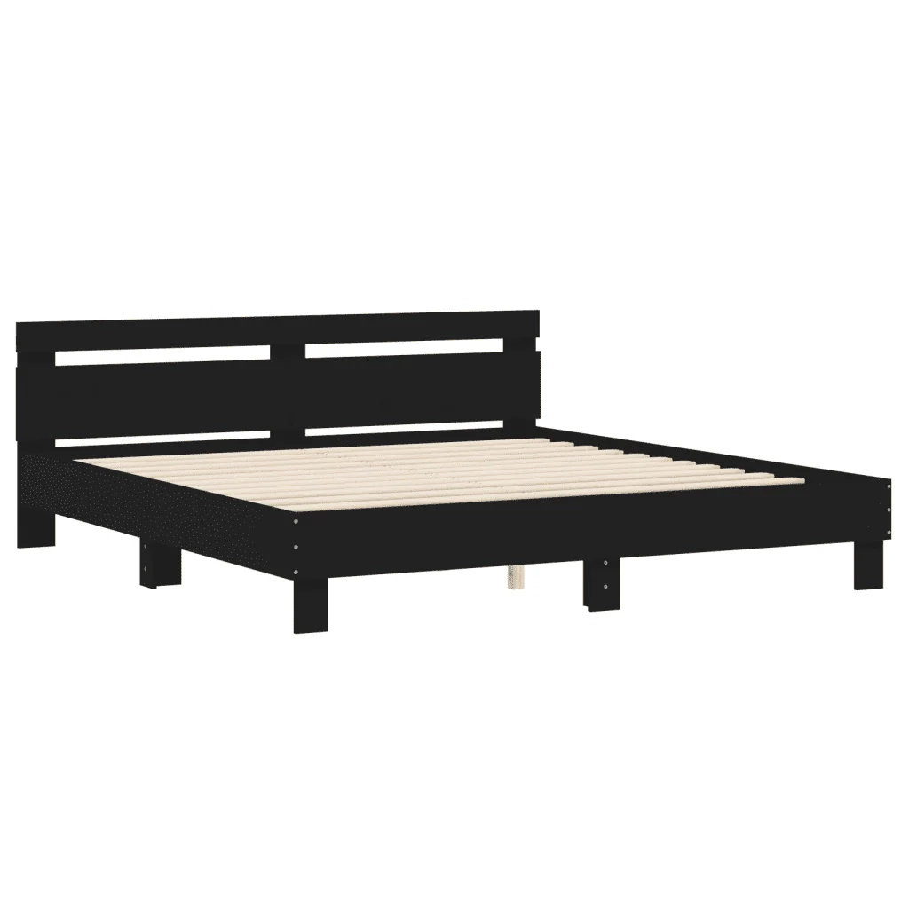 Letto matrimoniale | Letto per adulti | Giroletto con Testiera Nero 160x200 cm in Legno Multistrato - Image 4