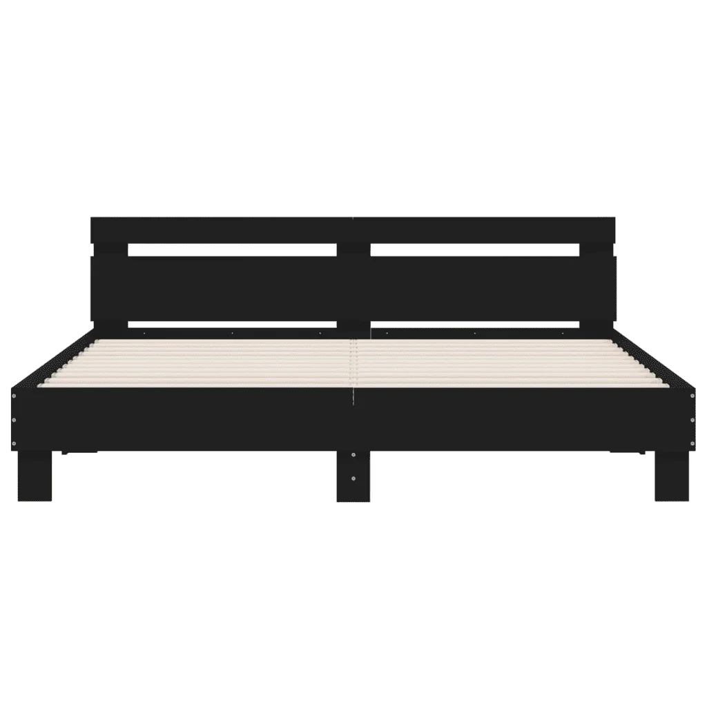 Letto matrimoniale | Letto per adulti | Giroletto con Testiera Nero 160x200 cm in Legno Multistrato - Image 5