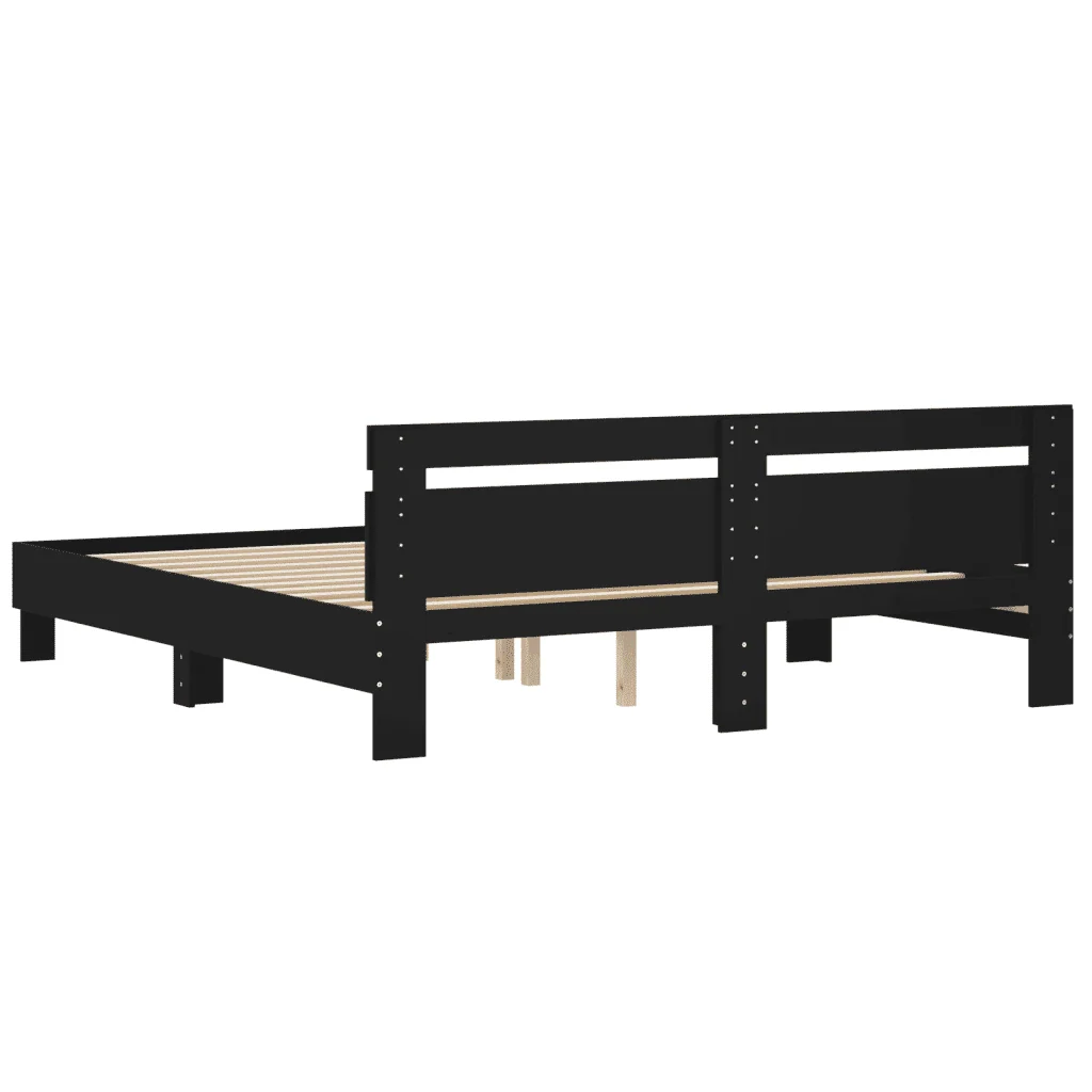Letto matrimoniale | Letto per adulti | Giroletto con Testiera Nero 160x200 cm in Legno Multistrato - Image 7