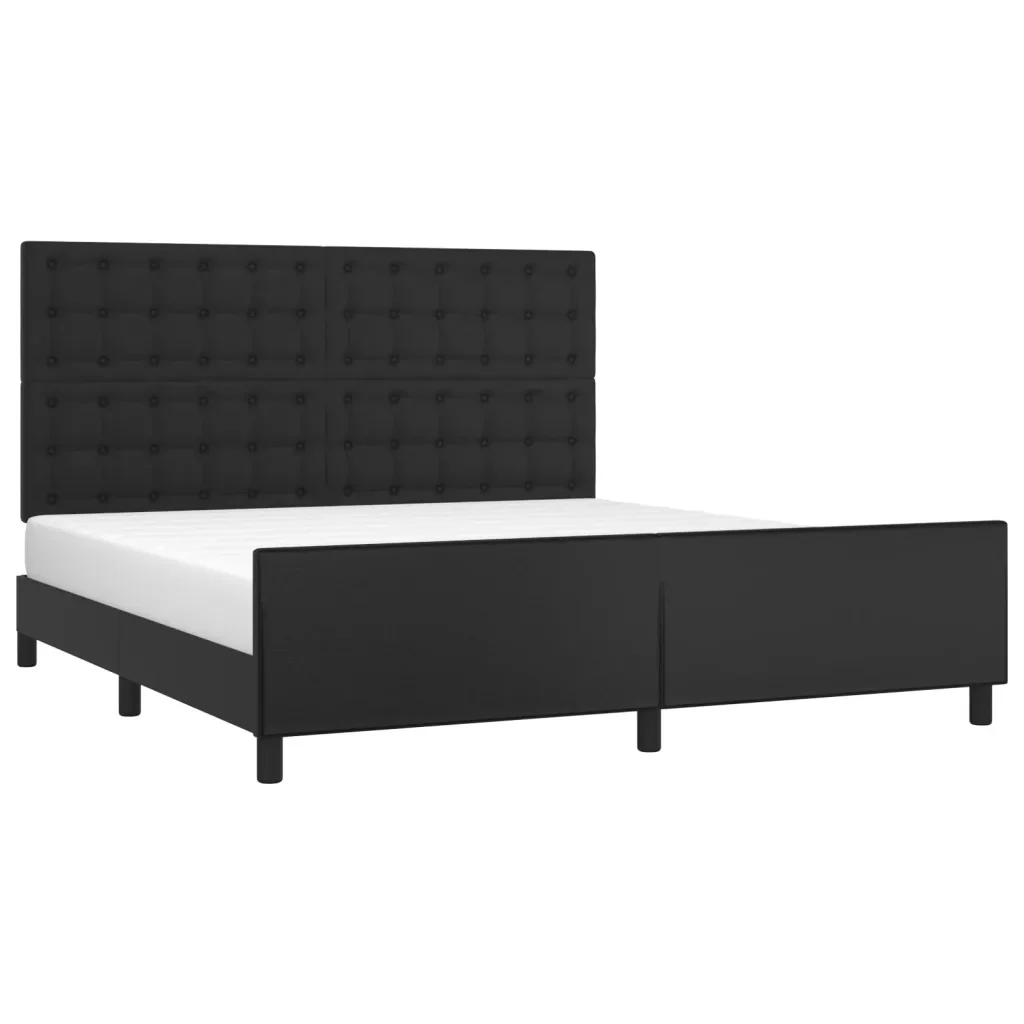Letto matrimoniale | Letto per adulti | Giroletto con Testiera Nero 160x200 cm in Similpelle - Image 3