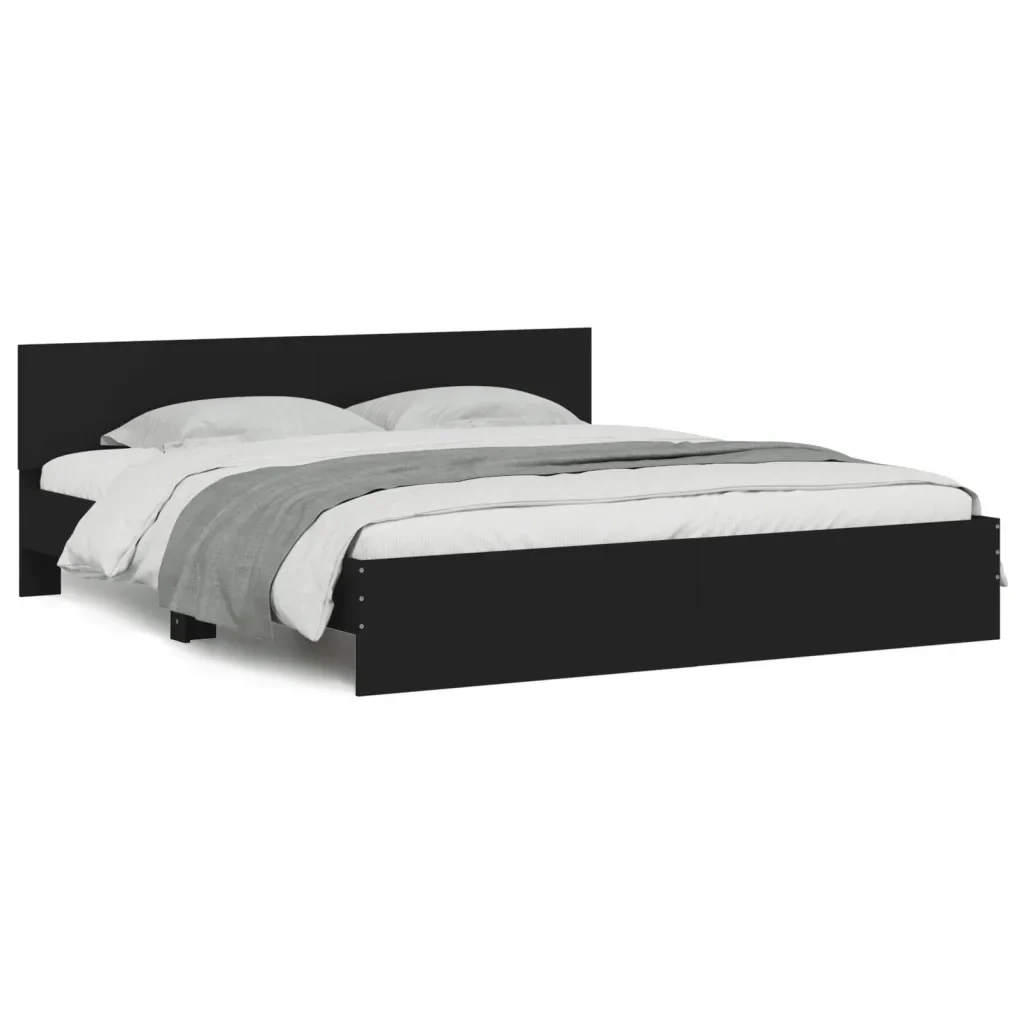 Letto matrimoniale | Letto per adulti | Giroletto con Testiera Nero 180x200 cm