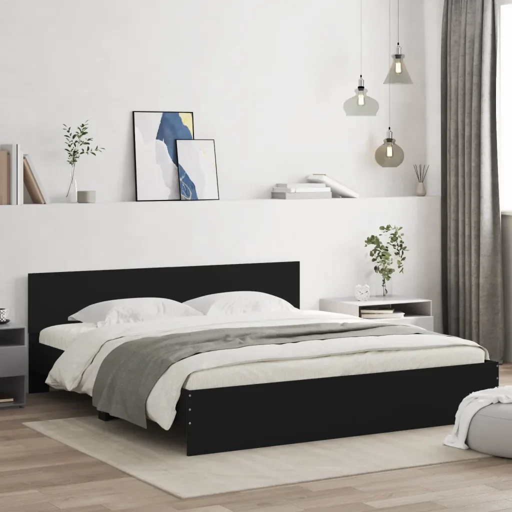 Letto matrimoniale | Letto per adulti | Giroletto con Testiera Nero 180x200 cm - Image 2