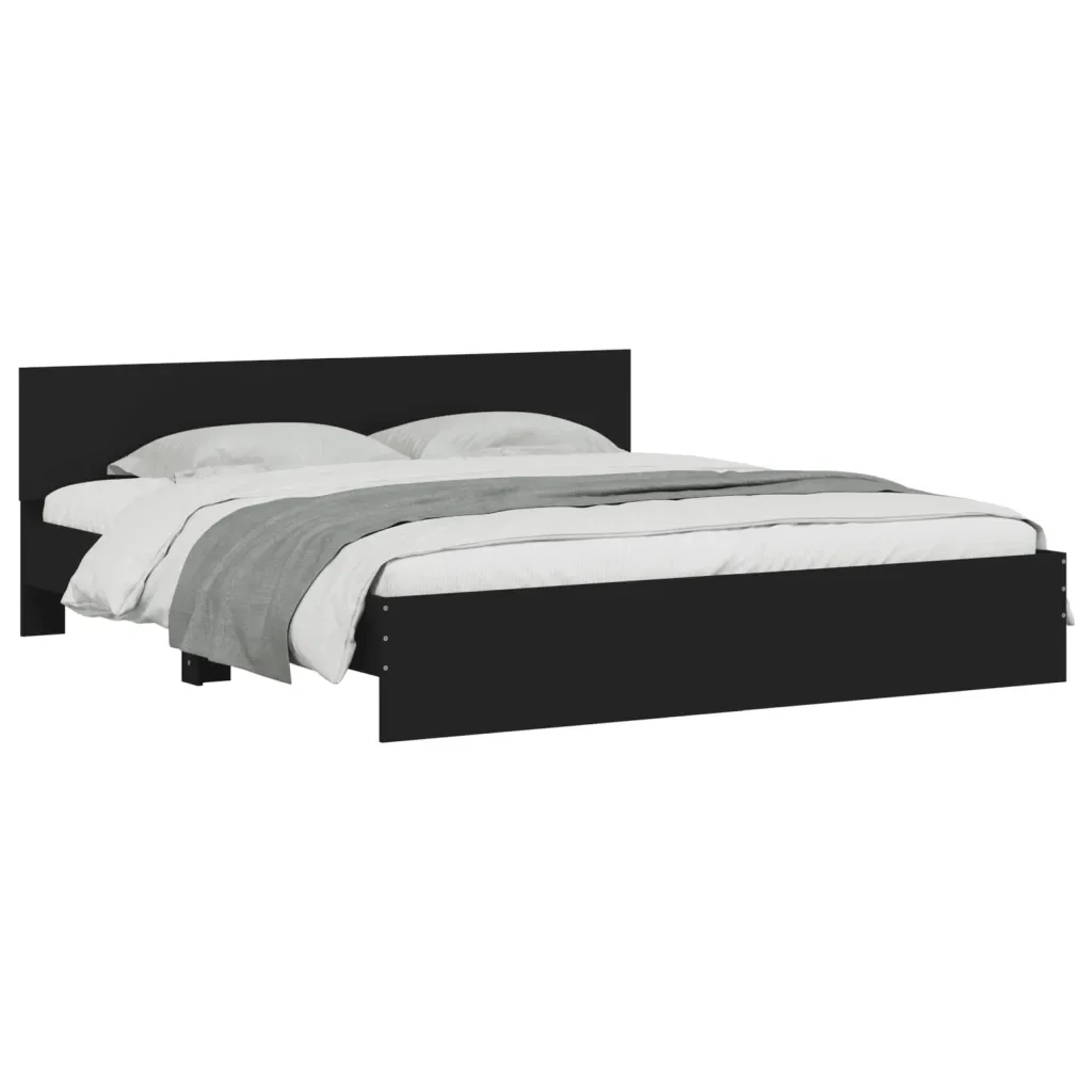 Letto matrimoniale | Letto per adulti | Giroletto con Testiera Nero 180x200 cm - Image 3