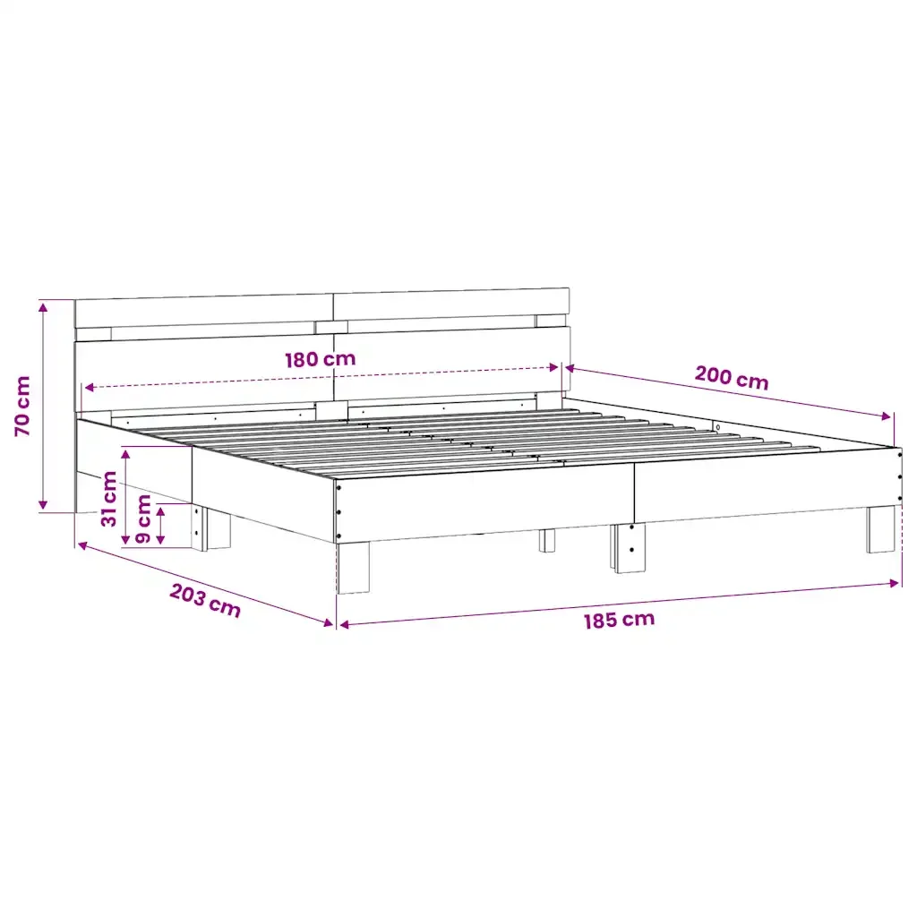 Letto matrimoniale | Letto per adulti | Giroletto con Testiera Nero 180x200 cm in Legno Multistrato - Image 10