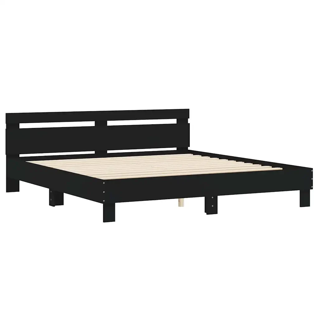 Letto matrimoniale | Letto per adulti | Giroletto con Testiera Nero 180x200 cm in Legno Multistrato - Image 4