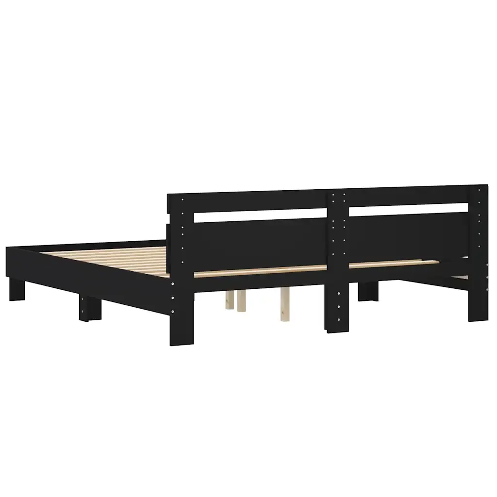 Letto matrimoniale | Letto per adulti | Giroletto con Testiera Nero 180x200 cm in Legno Multistrato - Image 7