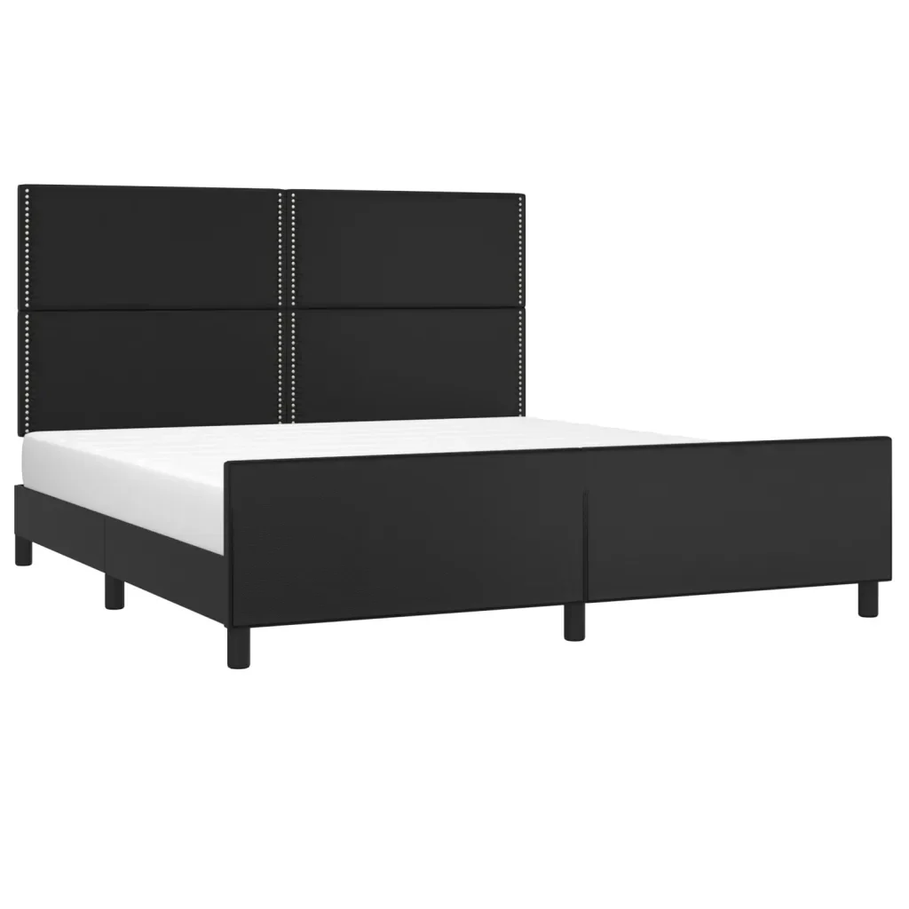 Letto matrimoniale | Letto per adulti | Giroletto con Testiera Nero 180x200 cm in Similpelle - Image 3