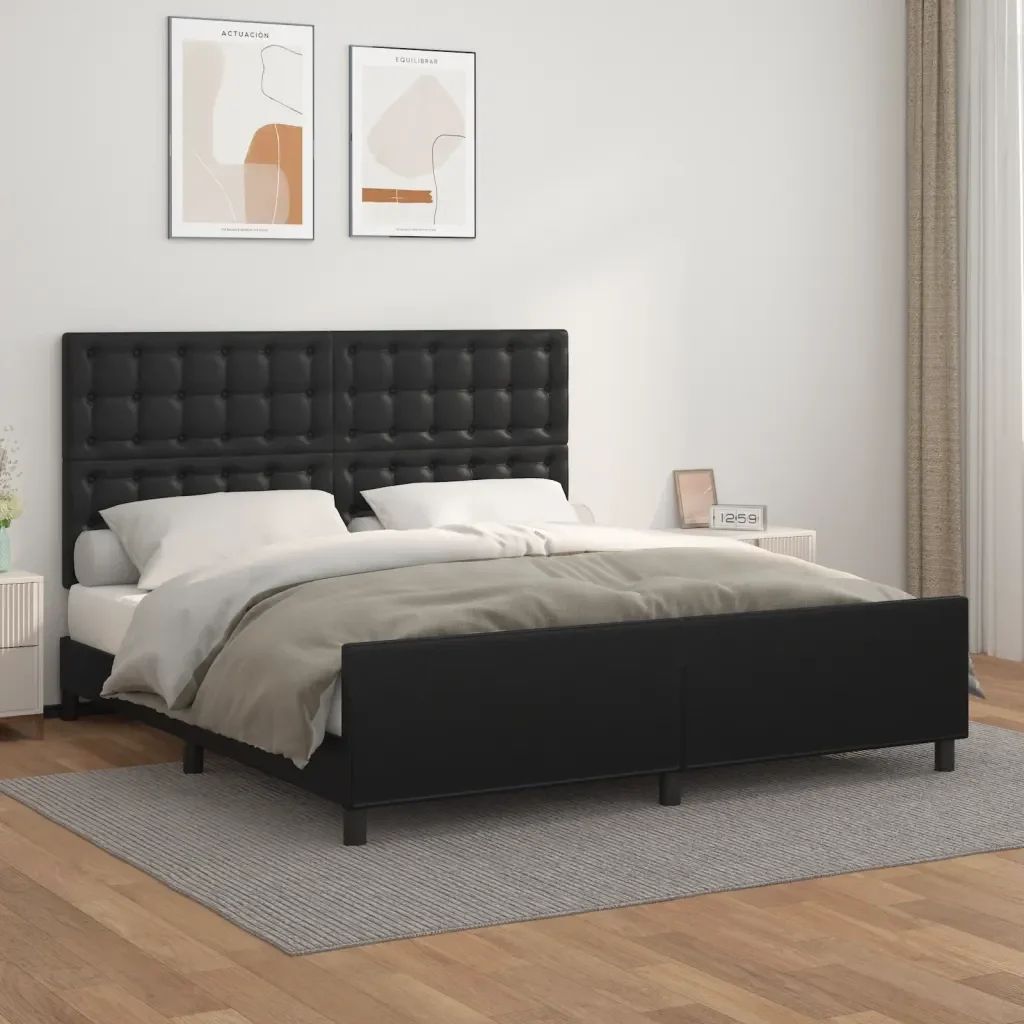 Letto matrimoniale | Letto per adulti | Giroletto con Testiera Nero 180x200 cm in Similpelle - Image 2