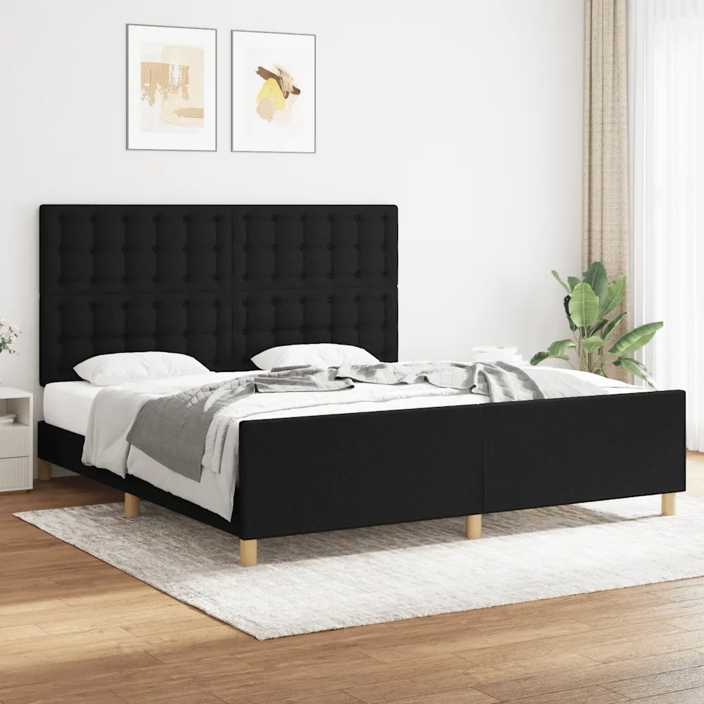 Letto matrimoniale | Letto per adulti | Giroletto con Testiera Nero 180x200 cm in Tessuto - Image 2
