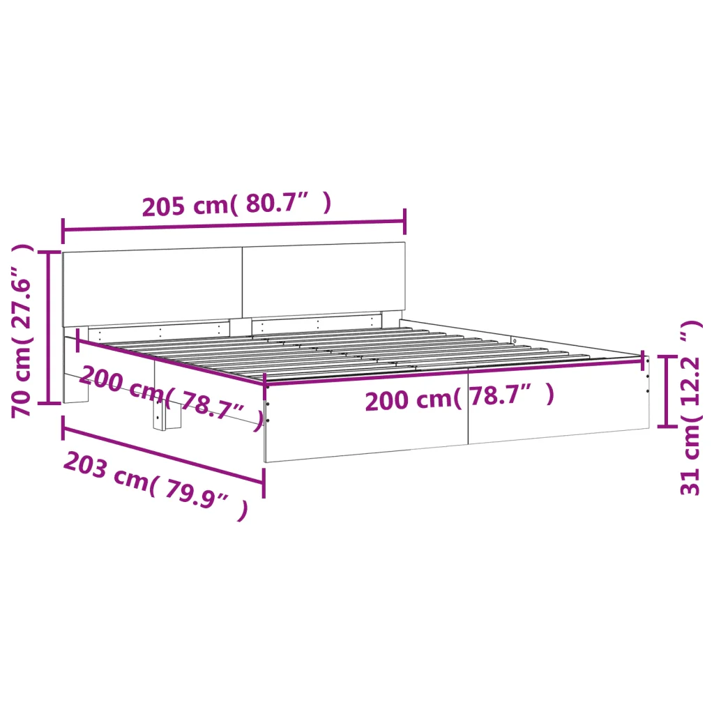 Letto matrimoniale | Letto per adulti | Giroletto con Testiera Nero 200x200 cm - Image 10