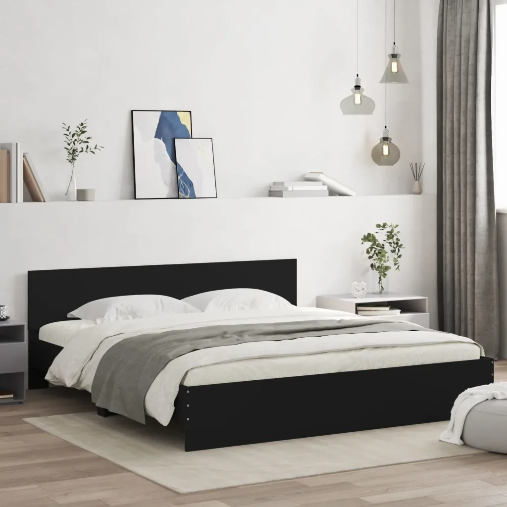 Letto matrimoniale | Letto per adulti | Giroletto con Testiera Nero 200x200 cm - Image 2