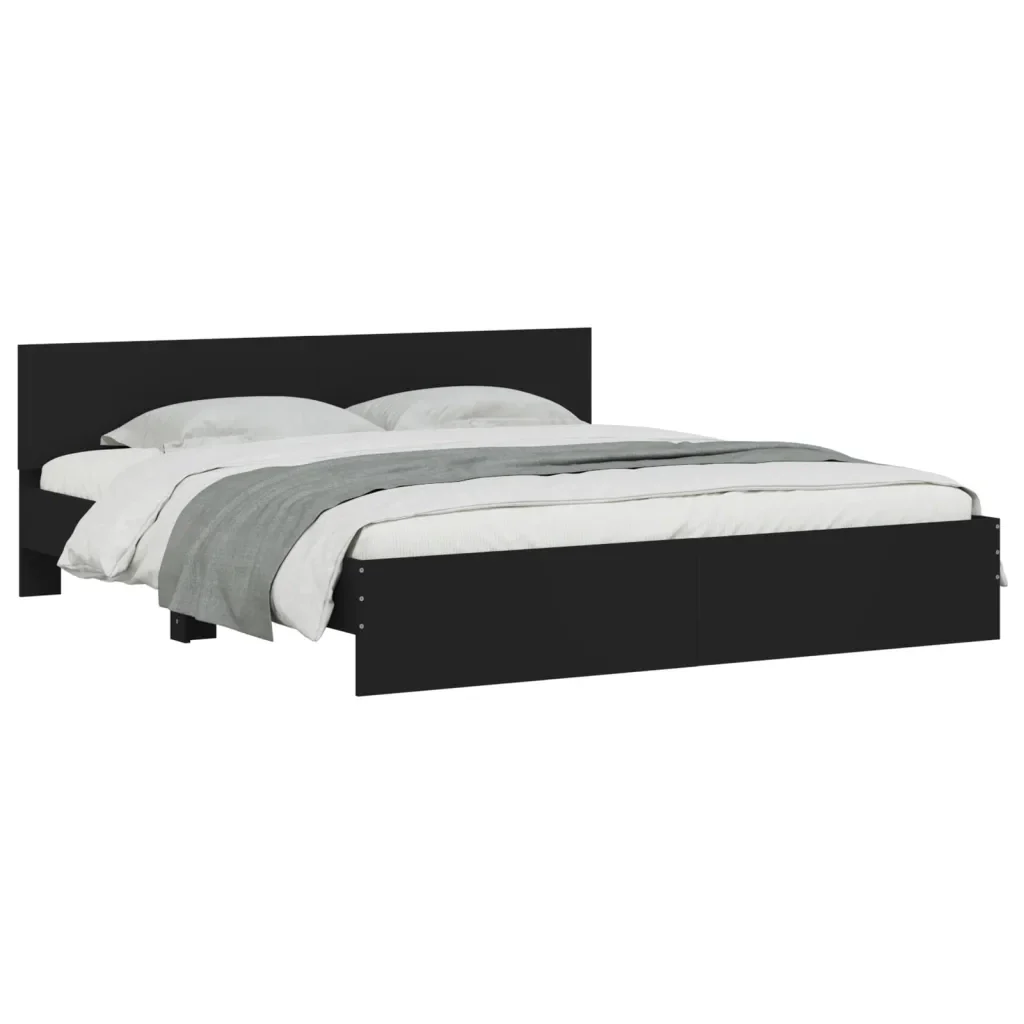 Letto matrimoniale | Letto per adulti | Giroletto con Testiera Nero 200x200 cm - Image 3