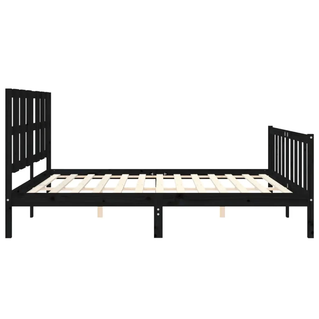 Letto matrimoniale | Letto per adulti | Giroletto con Testiera Nero 200x200 cm in Legno Massello - Image 7