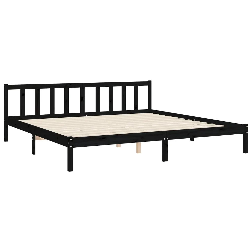 Letto matrimoniale | Letto per adulti | Giroletto con Testiera Nero 200x200 cm in Legno Massello - Image 9